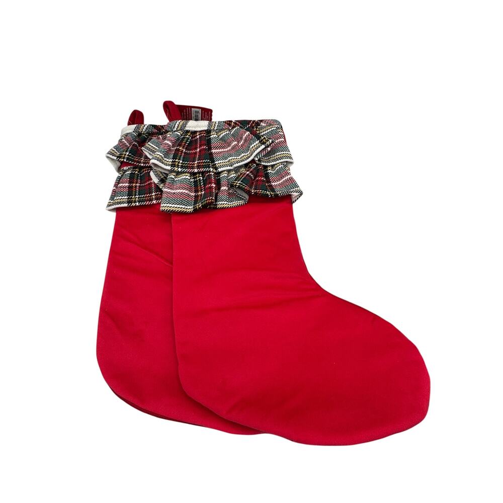 Ashland Christmas Stocking Red Plaid Tartan Bow Holiday Decor NWT - Set of Two